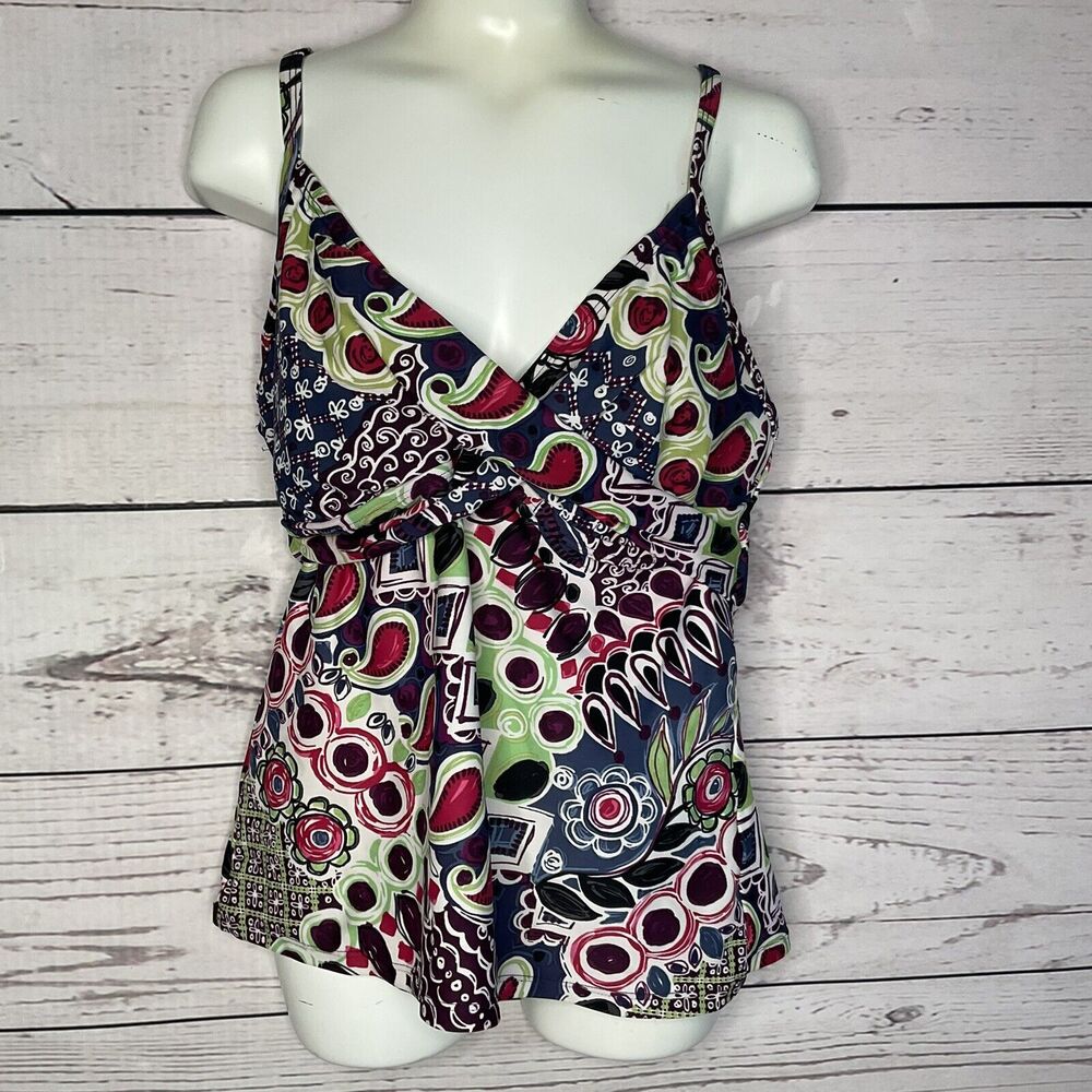 Athleta Swim Tank Top Tankini Multicolored Paisley‎ Underwired 2-36C/34D/32D Y2K - Picture 2 of 8